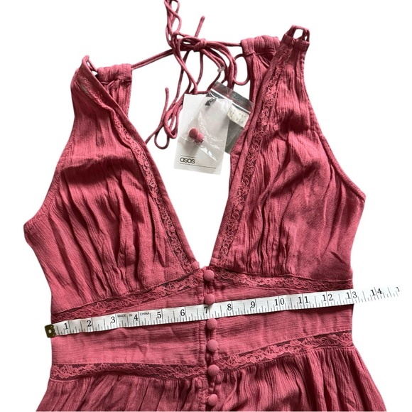ASOS Dusty Rose Lace Trim Plunge Dress NWT Size 4 - Picture 11 of 12